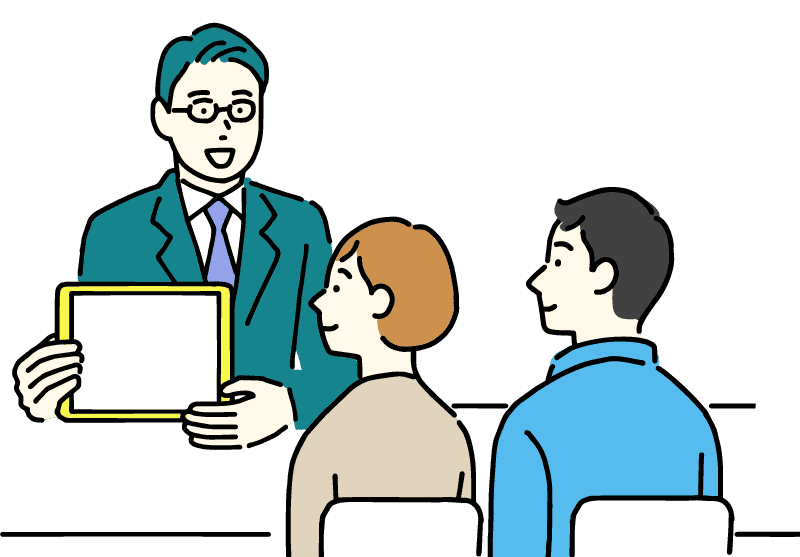 タブレットで説明をするサラリーマン